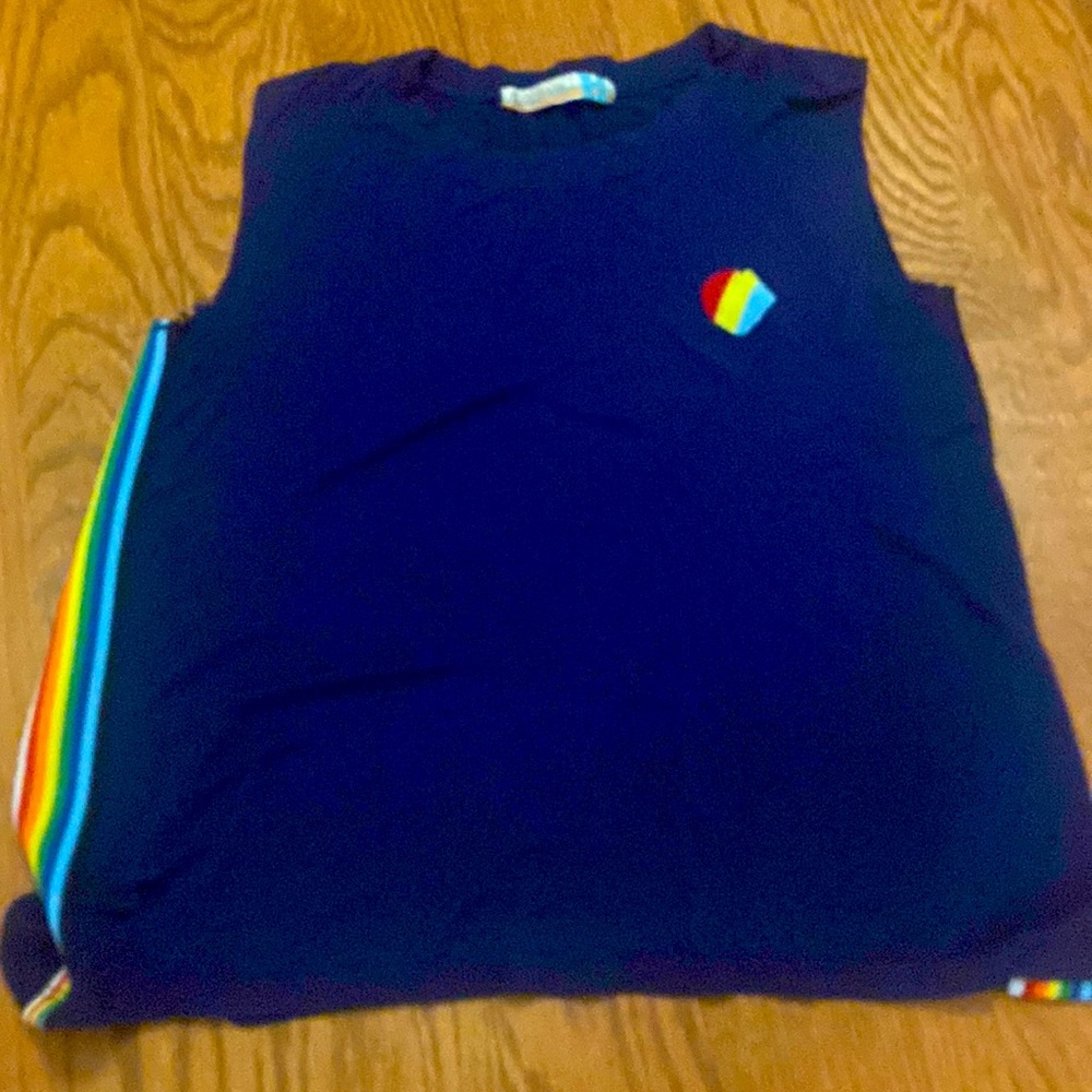 Adorable navy with rainbow heart tank